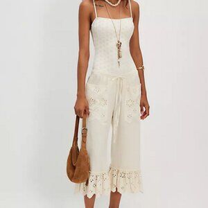 Free People Washed Perla Bloomers Pants Eyelet Embroidered Drawstring M